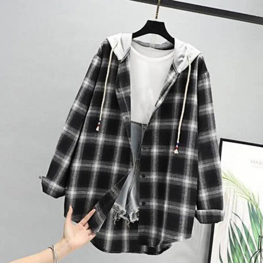 Autumn Coat Hooded Shirt Drawstring Women Buttons Fall Jacket   Women Hoodie Coat  for Home Wear